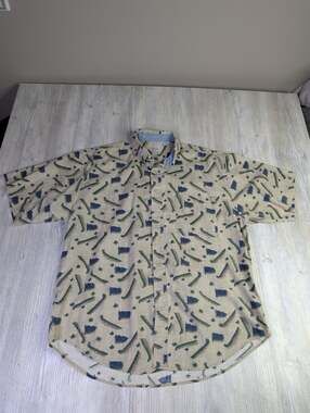 Bugle Boy Company Vintage Golf Themed Short Sleeve Button-Down Shirt